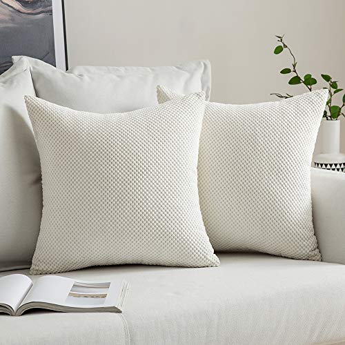 MIULEE 2er Set Kissenbezüge Dekokissen Körnig Dekorativ Kissenbezug Kissenhülle Sofakissen Deko Bezug Weich Zierkissen Kissen für Wohnzimmer Schlafzimmer 55x55cm Weiß