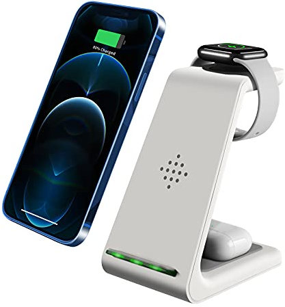 Wireless Charger,3 in 1 Fast Wireless Charging Station for iPhone 14/13/12/11/Pro/Pro Max/XS Max/XR/Android, Qi-Certified Phone Watch Charger for Apple Watch 7/6/5/4/3/2/SE,Docking Station for AirPods