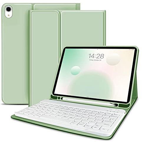 ZOYU Keyboard Case for iPad Air 11 Inch M3 (2025) / M2 (2024), iPad Air 5th/4th Generation 10.9 Inch (2022/2020) with Pencil Holder Slim Smart Cover Detachable Wireless Bluetooth Keyboard, Green