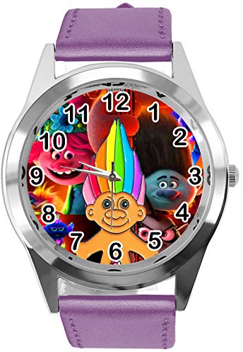 Lila Leder Runde Uhr für Zwerge Fans