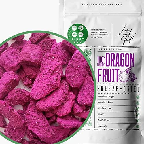 Pitaya Fruit du Dragon Lyophilisé | Naturel et Sans Sucre Ajouté | Colorant Alimentaire Rouge | Freeze Dried Fruit Dragon Fruit Pink Pitaya | Make Pink Matcha with Dragon Rose | ZingyZoo (100g)