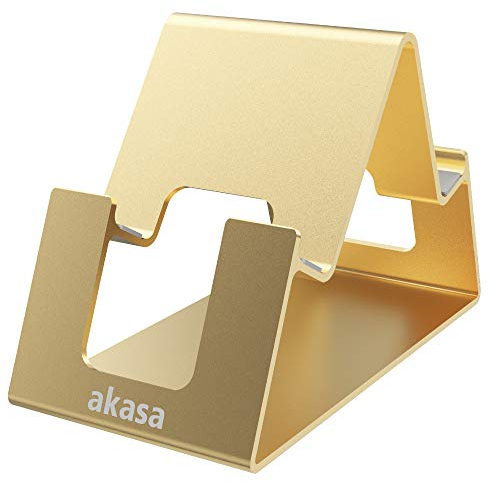 Akasa Aries Pico | Phone and Tablet Holder Stand | Multiple Angles | Aluminium | Large Window For Charging Cable | Anti-Slip | Gold | AK-NC061-GD