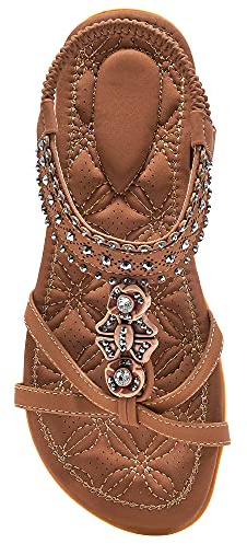 Alicegana Womens Sandals Shoes Comfort Walking with Non Slip on Casual Summer 2026 Shoes Dress Ankle Elastic Jeweled Bohemian Flats Vacation Wedding