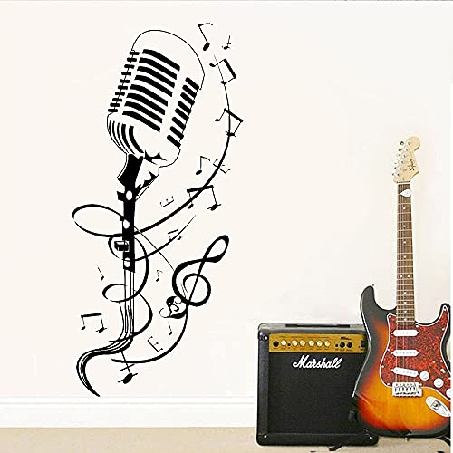 QIANGTOU Musik Zimmer Singen Karaoke Vinyl Wandtattoo Mikrofon Muster Indoor Wandaufkleber Musik Notation Dekoration Poster 57x26cm