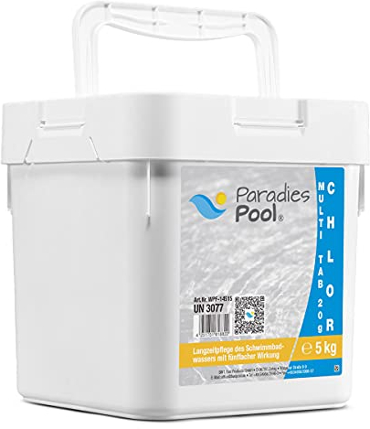Paradies Pool Multi Tabs 20 g 5 kg, Quattro Multi Tabletten mit Chlor, Algenschutz, Flockungsmittel, pH Stabilisator, zur Wasserbehandlung, Inhalt: 5 kg
