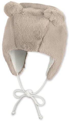 Sterntaler - Mädchen Wintermütze aus veganem Fell gefüttert mit Öhrchen und Bindebändern, beige – 4402043, Größe 45