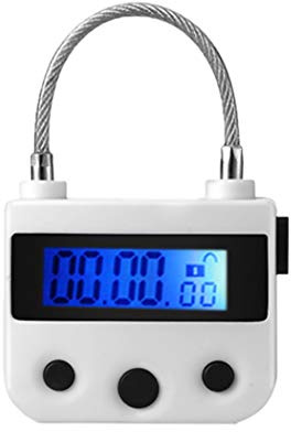 99 Hours Max Time Lock - Time Out Padlock Flexible Braided Steel Cable with LCD Display Timer (White)
