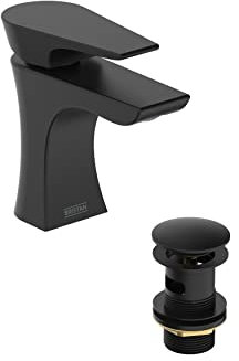 Bristan Hourglass Basin Mixer Tap with Clicker Waste Black (HOU BAS BLK)