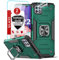 LeYi Tough Armor für Samsung Galaxy A22 5G Hülle mit 2er Panzerfolie & 2 Kamera Schutzfolie, Militär Standard Handyhülle Stoßfest Kratzschutz Schutzhülle Silikon Case Cover mit Ring Halter Dunkelgrün