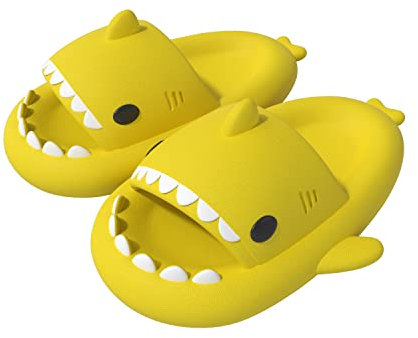 ChayChax Ciabatte Squalo Estive Open Toe Donna Uomo Bambini Coppia Ciabatte da Doccia con Squali Simpatico Cartone Animato, Sandali ,Giallo,34/35 EU
