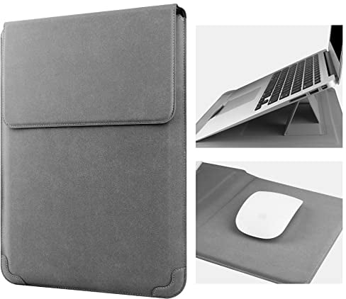 HoYiXi 15 16 Inch Laptop Sleeve Case Leather Bag for MacBook Pro 16 2021 & 2019/ASUS Vivobook 15/HUAWEI MateBook D15/HP 15.6 PC/MacBook Pro 15/Surface Laptop 3/Dell Inspiron 15/Lenovo IdeaPad, Gray