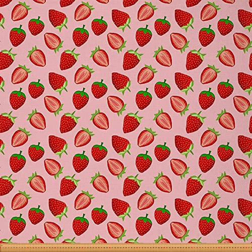 Loussiesd Kawaii Erdbeer Stoff Meterware Süßer Erdbeeren Obst Kinderthema Möbelstoff für Heimwerkerprojekte Tropische Beeren Dekorativer wasserdichter Stoff 92x150cm Rot Rosa