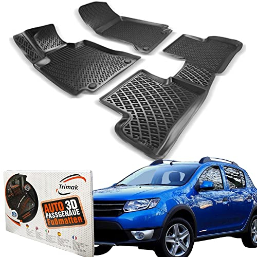 Trimak Passgenau 3D Fussmatten Auto Kompatibel mit Dacia Sandero 2 Gen 2012-2020 Auto Zubehör 1. und 2. Reihe Gummimatten Autos TPE Allwetter Geruchlos rutschfest Vorne & Hinten Schwarz