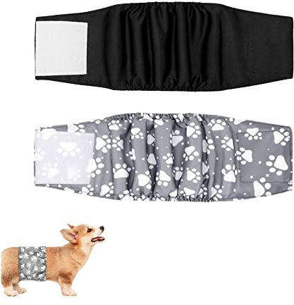 Andiker Männlich Waschbare Hundewindeln, Wiederverwendbare Hündinnen Höschen Verstellbare Schutzhöschen Bauchbänder für Hund Rüde (Pfoten-Abdrücke, XL)