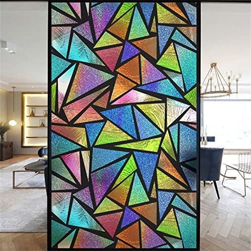 3D Regenbogen Folie Fenster,Glasdekorfolie, PVC,für Badezimmer Kinderzimmer Küche, Schlafzimmer,60x200cm Wohnzimmer, Esszimmer, Büro, Hotels, Klassenzimmer.Farbiges Dreieck