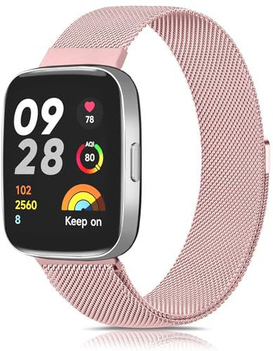 Vancle Correa para Xiaomi Redmi Watch 3 Active para Mujer Hombre, Correas de Metal, Pulseras de Repuesto Ajustable de Acero Inoxidable con Imán para Redmi Watch 3 Active, Rosa