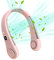 Uotory 360° LED Digital Display Portable Neck Fan,USB Wearable Fan 5 Wind Speeds Hanging Leaf Less Portable Outdoor Hanging Neck Lazy Fan (pink)