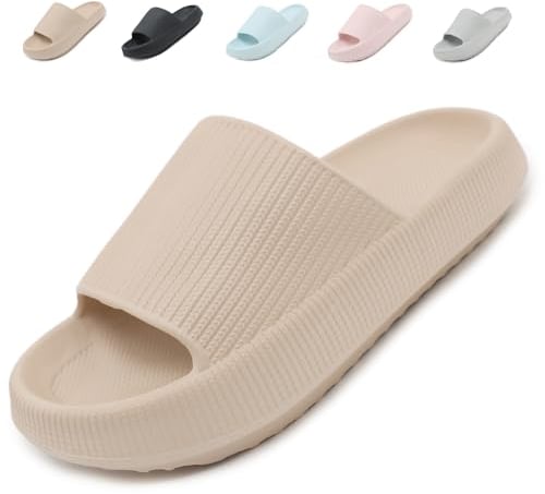 Uniuni Badelatschen Damen Cozislides Original Slippers Herren Wolken Schuhe Cloudyzz Schlappen Weiche Eva Hausschuhe Dicke Sohle rutschfeste Dusch Badeschuhe Sommer Leichte Cozy Slides Khaki 38/39