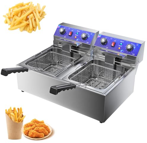 RUYICZB Countertop Electric Deep Fryer, Commercial Deep Fryer with Temperature Limiter, Timer Control Countertop Electric Oil Fryer Table Top Fryer Stainless Steel with Basket & Lid,20L
