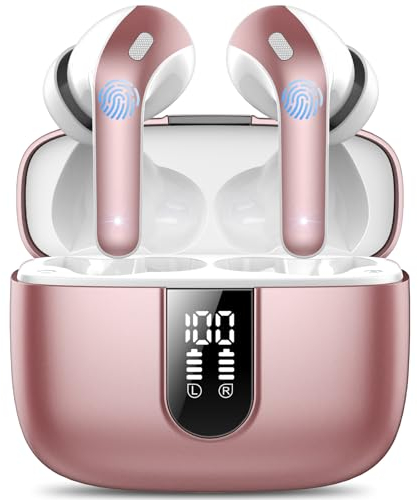 Auriculares Inalámbricos Bluetooth, Auriculares Bluetooth 5.3, 4 Mic con Reducción de Ruido ENC, 50H con Graves, Cascos Inalambricos Bluetooth IP7 Impermeable, Carga Rápida USB-C, Ajuste Cómodo