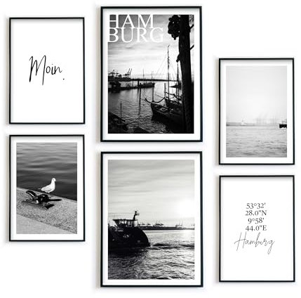 Hamburg Poster Set – Moderne Wandbilder der Hansestadt – Hamburg Fotografien kombiniert mit Spruch Bildern – Ideales Souvenir/Geschenk an Hamburg – ohne Bilderrahmen (6erSet-6)