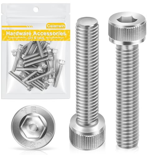 Viti a testa cilindrica M6 x 35 mm con esagono incassato, 20 pezzi, Caianwin DIN 912 in acciaio inox (A2 V2A) per macchine industriali, veicoli a motore, edilizia