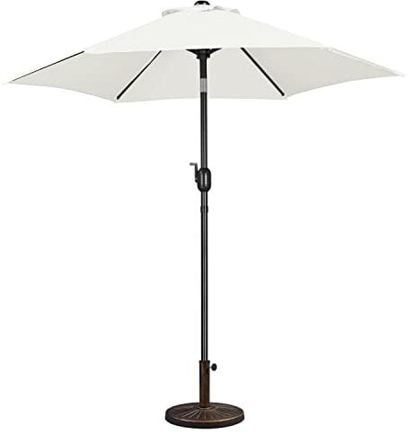 Yaheetech 2.3m Garden Parasol Umbrella Patio Table Umbrella Outdoor Tilting Crank & Handle Parasol with 14kg Resin Base Stand Cream