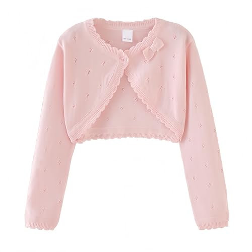 Proumhang Cardigan Bolero Shrug da Bambina Maglioni a Maniche Lunghe in Cotone Scialle a Un Bottone Giacca Felpa Cappotti Vestito Chlidren Coprire per 3-10 Anni Rosa 140