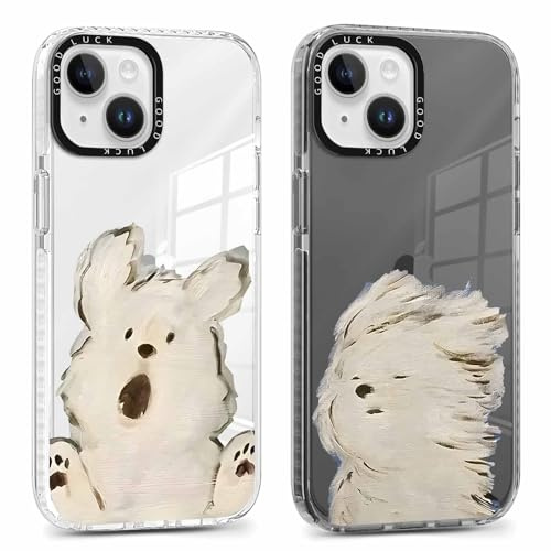 Xylota 2 Stück Transparent Handyhülle für iPhone 14/iPhone 13 6,1 Hülle, Durchsichtig Case Muster Niedlich Hund Mädchen Schutzhülle, Weich Silikon Dünn TPU Bumper Stoßfeste Cover für iPhone 14,04