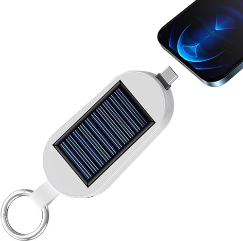 Solar Powerbank Solar Schlüsselanhänger Handy Ladegerät, 3000 MAh Tragbare Mobile Mit Eingebautem Typ C Kabel, Outdoor Wasserfester Externer Akku Für Reisen Im Freien, Camping (weiß)