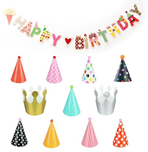 ZYNERY Partyhüte für Geburtstagspartys, Mini-Papierhüte, Geburtstagshüte, Kuchenkegel, Geburtstag, Papierhüte für Jungen und Mädchen, 12 Stück