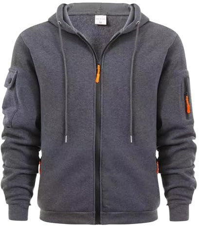 JUZILO Kapuzenpullis für Männer lässig voll Reißverschluss Lange Ärmel mit Kapuze Sweatshirt mit Taschen Sport Hoodie Mantel