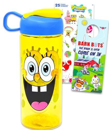 SpongeBob Schwammkopf Wasserflaschen-Set – SpongeBob Schulbedarf-Set mit 470 ml Wasserflasche, Aufklebern und mehr, Wasserflasche für Kinder, Jungen, Mädchen