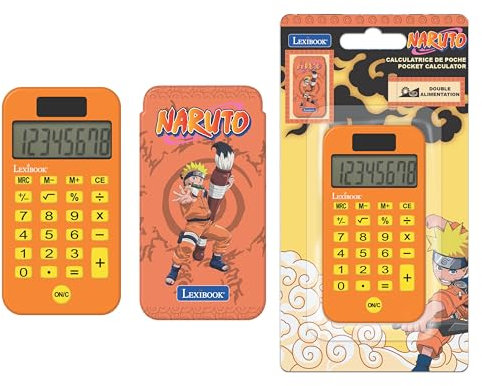 Lexibook, Naruto, Taschenrechner mit Schutzhülle, konventionelle und erweiterte Rechnerfunktionen, Batterie- und solarbetrieben, Orange, C45NA