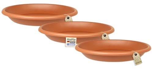 MePla - 3 Stück Untersetzer für Blumentopf Cilindro - runder Kunststoff-Unterteller - wetterfestes - UV-beständig - Untersetzer - Ø 19 cm (Innen: ø 14,4 cm) - Terracotta