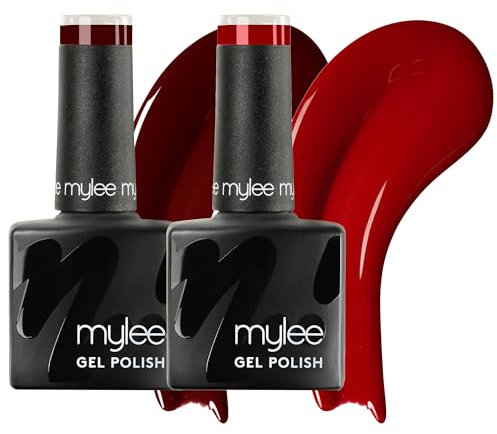 Mylee Gel Nail Polish Duo 2x8ml [Red Statement] - UV/LED Soak-Off Nail Art Manicure Pedicure for Professional, Salon & Home Use - Long Lasting & Easy to Apply, Vegan & Cruelty Free
