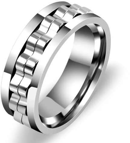 Zircobic Wasserdichter bequemer minimalistischer Titanstahl drehender Ring, Wellen-Design Angstlinderungsring für den täglichen Gebrauch, YA4403