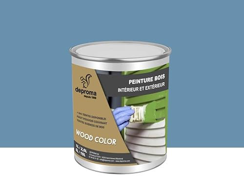DEPROMA Peinture bois intérieur et extérieur SATIN - Qualité professionnelle (Bleu pastel - RAL 5024, 1 Litre)