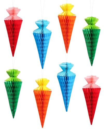 BETESSIN Einschulung Deko Bunt - 8 Stück Zuckertüten aus Seidenpapier - Schultüte Deko - Hängende Dekoration für Schuleinführung, Schulanfang, Einschulung Mädchen & Jungen UVM.