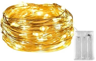 Brightium Guirnalda de luces LED de alambre de cobre, 3AA, 2 m, luz blanca cálida, ideal para decoraciones interiores y exteriores.