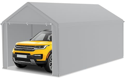 LZQ Tente de garage, 3 x 6 m, avec bâche en polyéthylène, renforcement du toit, parois latérales amovibles, cadre de sol, abri robuste pour voiture, SUV, camion (gris)