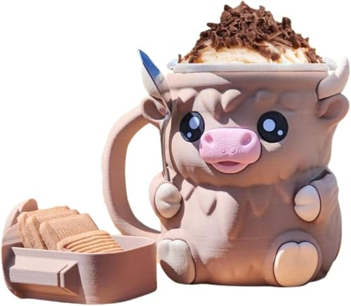 Highland Cow Ice Pint Holder,Niedlicher Eiscreme-Pint-Halter,Anti-Freeze Hände Eisbecher Mit Löffel Schlitz,Geheimer Snackschublade,Wiederverwendbarer,für Ben&Jerry's 473 ml,Geschenk Ohne Löffel