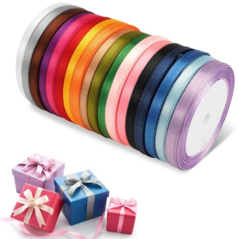 18 Farben Geschenkbander, 6 mm x 22 m Polyester Satinband Seidenbänder Bunt | Seidenband Schleifenband, Dekoband Stoffband, Satin Ribbon Band für Geschenk Verpacken, Hochzeitdekoration, Schleifen