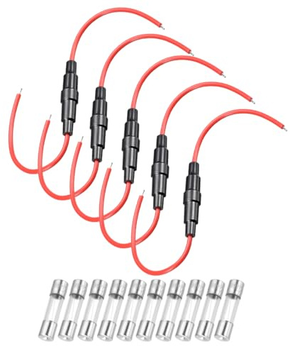QUARKZMAN 5x20mm Sicherungshalter mit 18 AWG mit 4A Glassicherung | 5 Stück 250V 10/15A Kunststoff Schraubverschluss Feinsicherungshalter