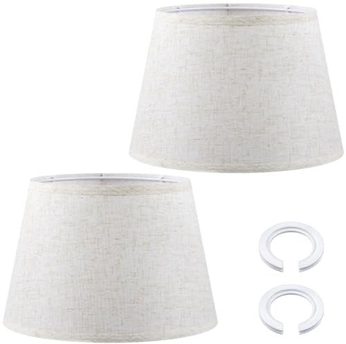 Weewooday 2 Piezas Pantallas de Tela con Anillo Adaptador de E27 a E14 22 x 20 x 30 cm Pantallas Cónicas de Lino para Lámparas de Mesa, de Pared, de Noche y de Pie (Beige)
