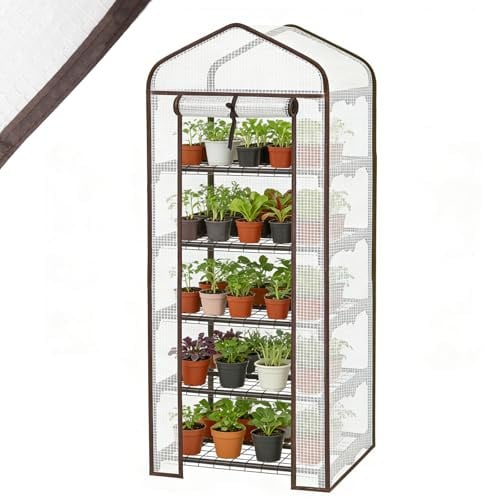 Sekey Mini Tomatengewächshaus 5 Etagen, Gewächshaus klein Balkon | Foliengewächshaus winterfest - für Indoor & Outdoor Tomatenhaus mit herausnehmbaren Ebenen für flexible Pflanzhöhe