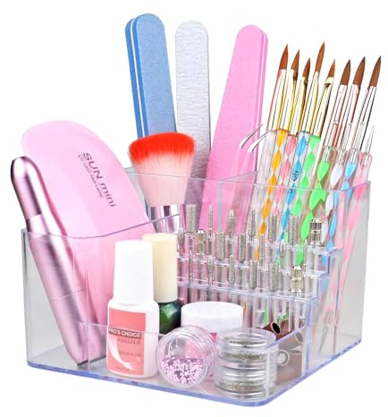 21 Holes Nail Drill Bits Holder Manicure Tools Organizer Storage Box | Professional Acrylic Nail Tools Case Plastic Organizer Display Stand for Pedicure Tools Accessories Desk Tidy and Clean