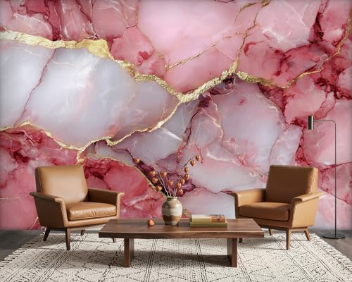 PaxGloz Pink Marble Wallpaper, Elegant Feminine Wall Mural for Living Room & Bedroom, Non-Woven Decorative Wall Art 300x210 cm