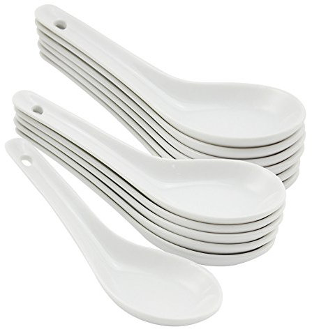 COM-FOUR® 12x cuillères à soupe asiatiques - cuillères à riz en porcelaine blanche - cuillères de service pour bols de riz, ramen, apéritifs, desserts - cuillères à dim sum (12 pièces - blanc)