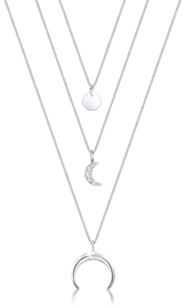 Elli Halskette Damen Halbmond Layer mit Kristalle in 925 Sterling Silber